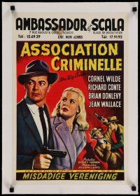 4h346 BIG COMBO linen Belgian '55 different art of Cornel Wilde & Jean Wallace, classic film noir!