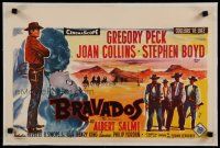 4h348 BRAVADOS linen Belgian '58 different Wik art of cowboy Gregory Peck & sexy Joan Collins!