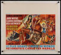 4h351 CIRCUS WORLD linen Belgian R70s great different art of John Wayne & sexy Claudia Cardinale!
