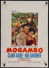 4h372 MOGAMBO linen Belgian '53 art of Clark Gable, Grace Kelly, Ava Gardner & giant ape in Africa!