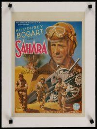 4h376 SAHARA linen Belgian '40s cool art of World War II soldier Humphrey Bogart & tank!