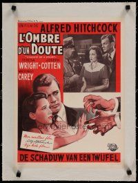 4h381 SHADOW OF A DOUBT linen Belgian R50s Teresa Wright, Joseph Cotten, directed by Alfred Hitchcoc