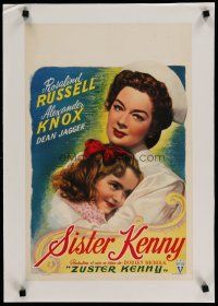 4h383 SISTER KENNY linen Belgian '46 different image of nurse Rosalind Russell with little girl!