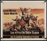 4h384 SONS OF KATIE ELDER linen Belgian '65 different art of John Wayne, Dean Martin & others!