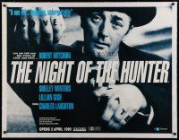 4h224 NIGHT OF THE HUNTER linen British quad R99 Robert Mitchum showing his LOVE & HATE tattoos!