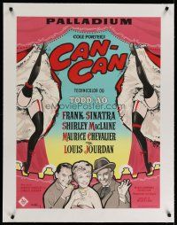 4h008 CAN-CAN linen Danish '60 Stilling art of Frank Sinatra, Shirley MacLaine & Maurice Chevalier!