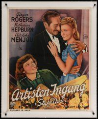 4h102 STAGE DOOR linen Dutch '37 different art of Katharine Hepburn, Ginger Rogers & Adolphe Menjou