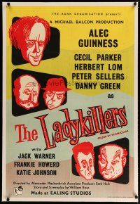 4h205 LADYKILLERS linen English 1sh '55 cool art of Alec Guinness & gangsters, English classic!