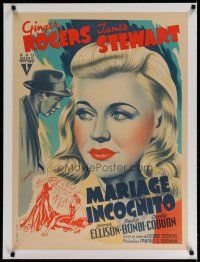 4h153 VIVACIOUS LADY linen French 23x32 '38 different Vandor art of Ginger Rogers & James Stewart!
