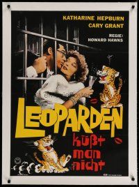 4h185 BRINGING UP BABY linen German '66 Katharine Hepburn & Cary Grant in jail + different Kede art!