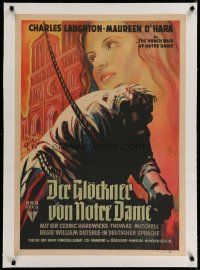4h192 HUNCHBACK OF NOTRE DAME linen German '47 different art of Laughton as Quasimodo & O'Hara!