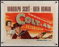 4h074 COLT .45 linen 1/2sh '50 great image of Randolph Scott pointing two guns by sexy Ruth Roman!