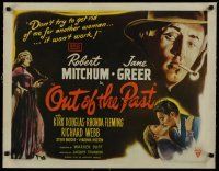 4h092 OUT OF THE PAST linen B 1/2sh '47 great art of smoking Robert Mitchum & Jane Greer, Tourneur!
