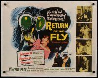 4h095 RETURN OF THE FLY linen 1/2sh '59 Vincent Price, monster art, more horrific than before!