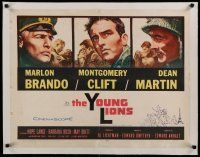 4h098 YOUNG LIONS linen 1/2sh '58 art of Nazi Marlon Brando, Dean Martin & Montgomery Clift!