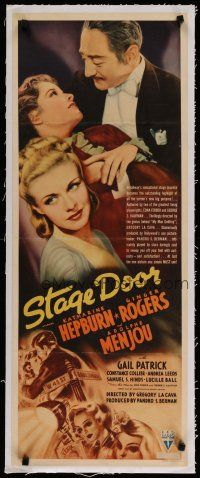 4h066 STAGE DOOR linen insert '37 Katharine Hepburn, Ginger Rogers, Adolphe Menjou + cool art!