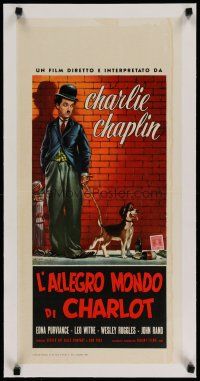 4h273 L'ALLEGRO MONDO DI CHARLOT linen Italian locandina '66 different art of Charlie Chaplin w/dog