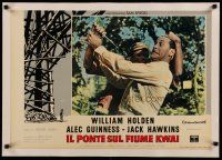 4h286 BRIDGE ON THE RIVER KWAI linen Italian photobusta '58 William Holden c/u in death struggle!