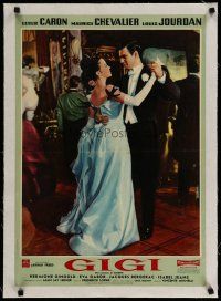 4h292 GIGI linen Italian photobusta '58 great c/u of Leslie Caron & Louis Jourdan dancing!