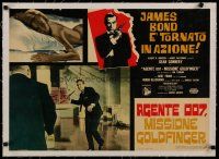 4h296 GOLDFINGER linen Italian photobusta '65 Connery as James Bond fights Oddjob, Shirley Eaton!