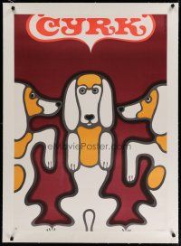 4h141 CYRK linen Polish circus poster '72 wonderful art of cute dogs by Wiktor Gorka!