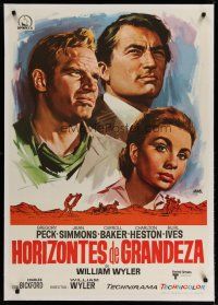 4h312 BIG COUNTRY linen Spanish R70 Jano art of Gregory Peck, Charlton Heston & Jean Simmons!