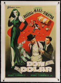 4h315 DOUBLE DYNAMITE linen Spanish '53 different art of sexy Jane Russell, Groucho Marx & Sinatra!