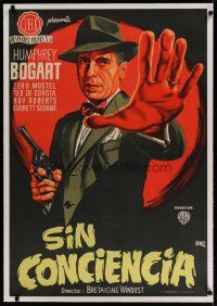 4h318 ENFORCER linen Spanish '51 different Jano art of Humphrey Bogart close up with gun in hand!