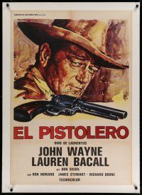 4h263 SHOOTIST linen Italian 1sh '76 best artwork of cowboy John Wayne in his last big screen role!