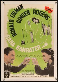 4h017 LUCKY PARTNERS linen Swedish '40 Ronald Colman & Ginger Rogers are unmarried but win lottery!