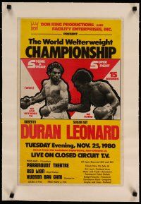 4h057 DURAN VS LEONARD linen WC '80 World Welterweight Championship live on closed circuit TV!