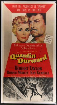 4j237 ADVENTURES OF QUENTIN DURWARD linen 3sh '55 English hero Robert Taylor & pretty Kay Kendall!