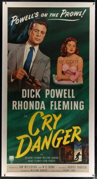 4j245 CRY DANGER linen 3sh '51 great film noir art of Dick Powell & sexy Rhonda Fleming!
