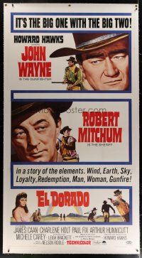4j249 EL DORADO linen 3sh '66 John Wayne, Robert Mitchum, Howard Hawks, the big one w/ the big two!