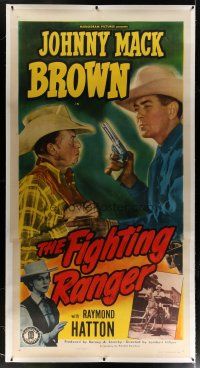 4j252 FIGHTING RANGER linen 3sh '48 Johnny Mack Brown with gun, Raymond Hatton, Christine Larsen