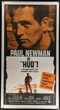 4j260 HUD linen 3sh '63 different close up of Paul Newman by Mitchell Hooks, Martin Ritt classic!