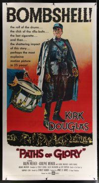 4j268 PATHS OF GLORY linen 3sh '58 Stanley Kubrick, great full-length art of Kirk Douglas in WWI!