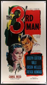 4j278 THIRD MAN linen 3sh R56 art of Orson Welles, Joseph Cotten & Alida Valli, classic film noir!
