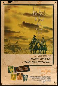 4j122 SEARCHERS style Y 40x60 '56 classic art of John Wayne & Hunter in Monument Valley, John Ford