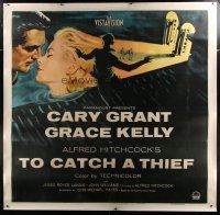 4j231 TO CATCH A THIEF linen 6sh '55 wonderful art of Grace Kelly & Cary Grant, Alfred Hitchcock