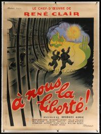 4j162 A NOUS LA LIBERTE linen French 1p R40s Rene Clair classic, great artwork by Roger Cartier!