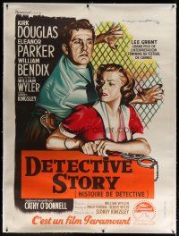 4j167 DETECTIVE STORY linen French 1p R60s Roger Soubie art of Kirk Douglas & Parker, William Wyler