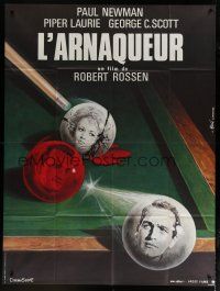 4j073 HUSTLER French 1p R82 best art of Paul Newman, Piper Laurie & George C. Scott by Mascii!
