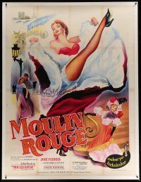 4j178 MOULIN ROUGE linen French 1p R50s John Huston, best artwork of sexy dancer kicking her leg!