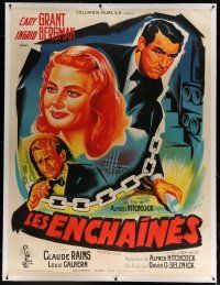 4j180 NOTORIOUS linen French 1p R54 Belinsky art of Cary Grant & Ingrid Bergman, Alfred Hitchcock!