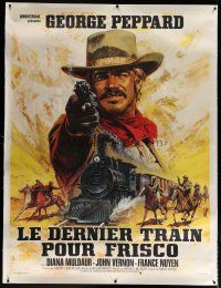 4j182 ONE MORE TRAIN TO ROB linen French 1p '71 different Mascii art of George Peppard pointing gun!
