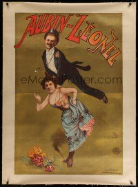 4j142 AUBIN-LEONEL linen French stage show poster 1910s Candido de Faria art of the acrobatic duo!