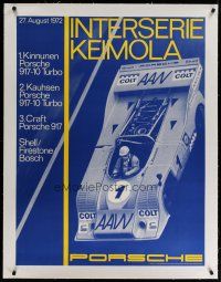 4j157 INTERSERIE KEIMOLA PORSCHE linen German 30x40 '72 wonderful overhead race car image!