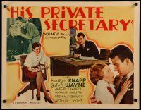 4j033 HIS PRIVATE SECRETARY yellow 1/2sh '33 two images of young John Wayne with his girl Friday!