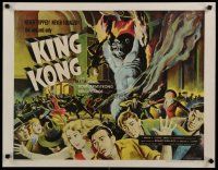 4j019 KING KONG 1/2sh R56 cool different art of top cast & NY residents fleeing flaming giant ape!